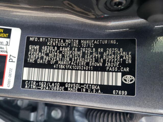 Photo 12 VIN: 4T1BK1FK1CU524011 - TOYOTA CAMRY 