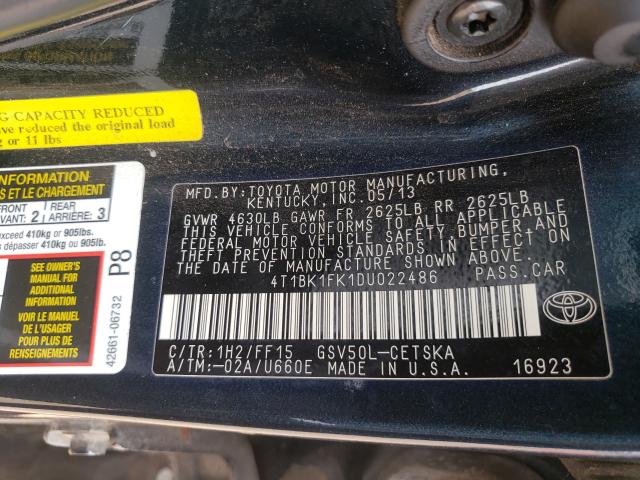 Photo 9 VIN: 4T1BK1FK1DU022486 - TOYOTA CAMRY SE 