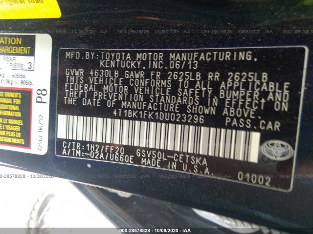 Photo 8 VIN: 4T1BK1FK1DU023296 - TOYOTA CAMRY 