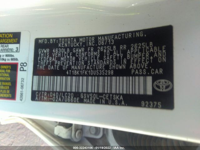 Photo 8 VIN: 4T1BK1FK1DU535298 - TOYOTA CAMRY 