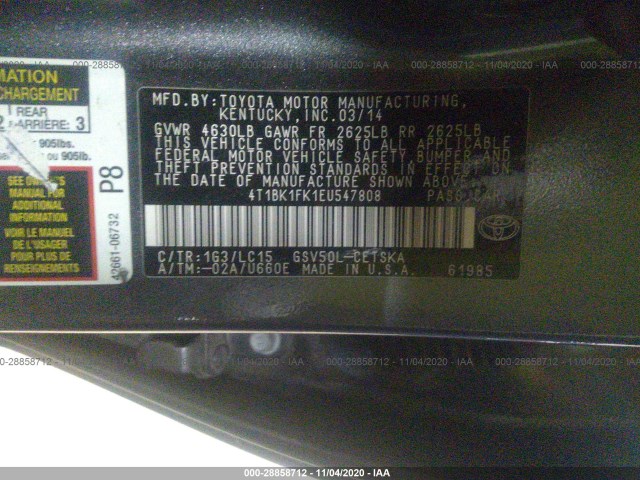 Photo 8 VIN: 4T1BK1FK1EU547808 - TOYOTA CAMRY 