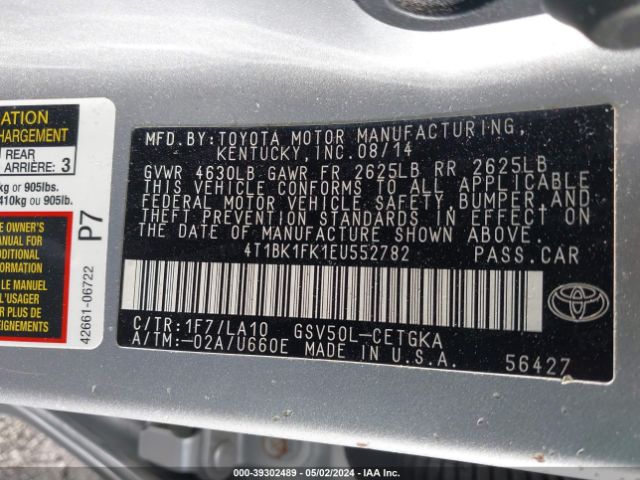 Photo 8 VIN: 4T1BK1FK1EU552782 - TOYOTA CAMRY 