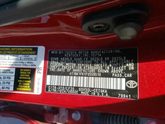 Photo 9 VIN: 4T1BK1FK1FU559510 - TOYOTA CAMRY XSE 