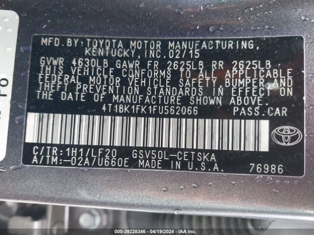 Photo 8 VIN: 4T1BK1FK1FU562066 - TOYOTA CAMRY 