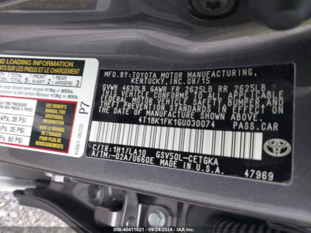 Photo 8 VIN: 4T1BK1FK1GU030074 - TOYOTA CAMRY 