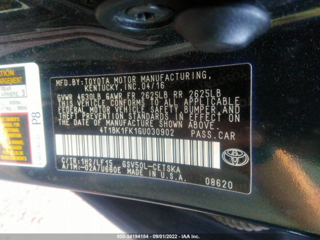 Photo 8 VIN: 4T1BK1FK1GU030902 - TOYOTA CAMRY 