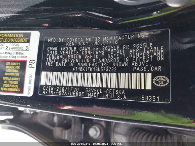 Photo 8 VIN: 4T1BK1FK1GU573232 - TOYOTA CAMRY 