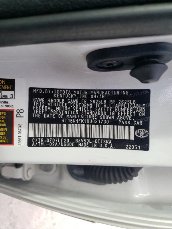 Photo 9 VIN: 4T1BK1FK1HU031730 - TOYOTA CAMRY XSE 