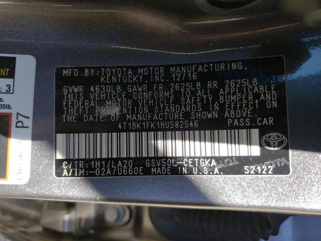 Photo 11 VIN: 4T1BK1FK1HU582546 - TOYOTA CAMRY XSE 