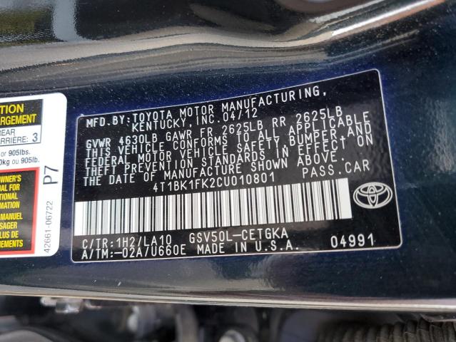 Photo 11 VIN: 4T1BK1FK2CU010801 - TOYOTA CAMRY SE 