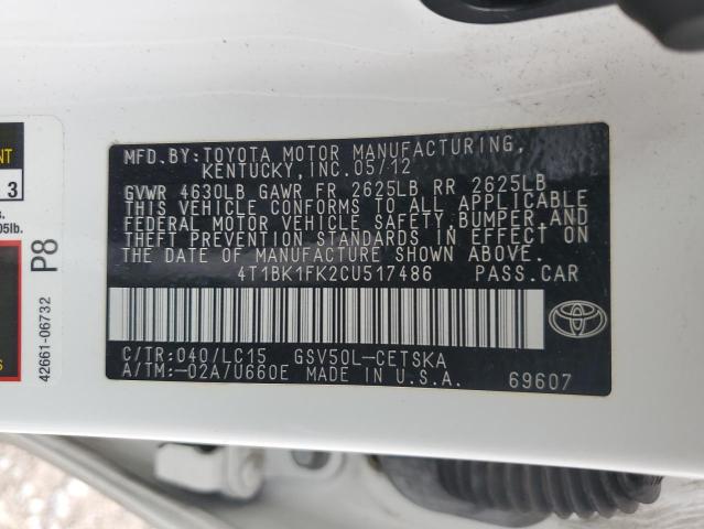 Photo 11 VIN: 4T1BK1FK2CU517486 - TOYOTA CAMRY SE 