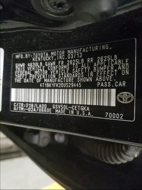 Photo 9 VIN: 4T1BK1FK2DU529445 - TOYOTA CAMRY SE 