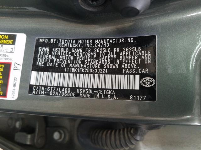 Photo 9 VIN: 4T1BK1FK2DU530224 - TOYOTA CAMRY SE 