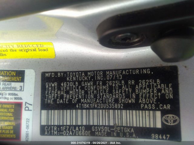 Photo 8 VIN: 4T1BK1FK2DU535892 - TOYOTA CAMRY 