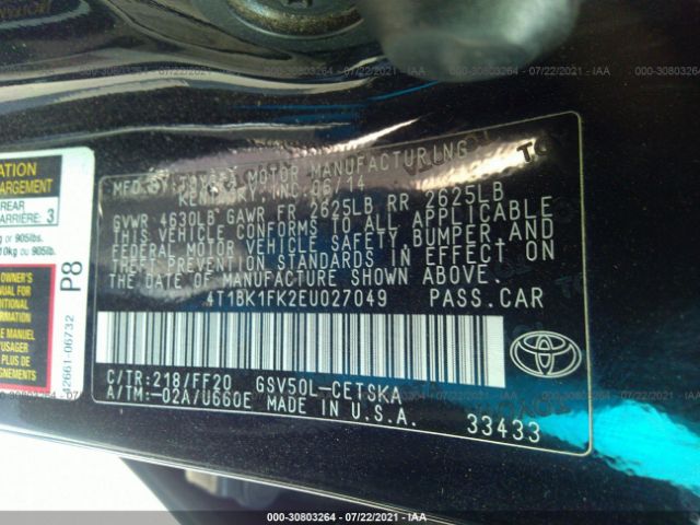 Photo 8 VIN: 4T1BK1FK2EU027049 - TOYOTA CAMRY 