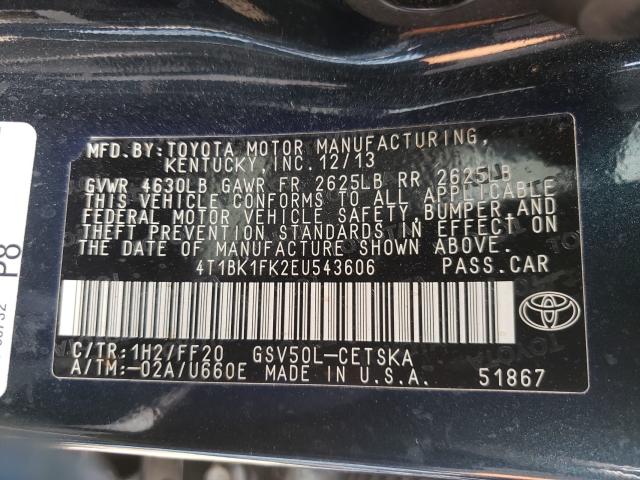 Photo 9 VIN: 4T1BK1FK2EU543606 - TOYOTA CAMRY SE 