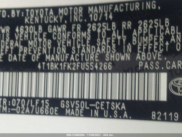 Photo 8 VIN: 4T1BK1FK2FU554266 - TOYOTA CAMRY 