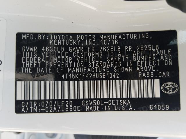 Photo 9 VIN: 4T1BK1FK2HU581342 - TOYOTA CAMRY XSE 