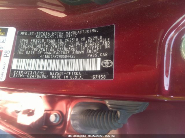 Photo 8 VIN: 4T1BK1FK2HU584435 - TOYOTA CAMRY 