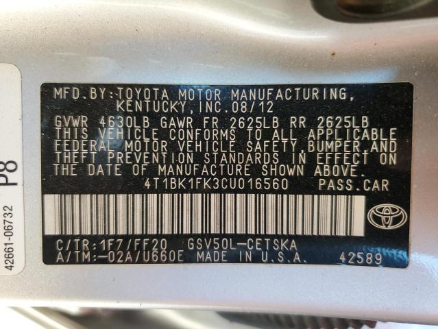 Photo 11 VIN: 4T1BK1FK3CU016560 - TOYOTA CAMRY SE 