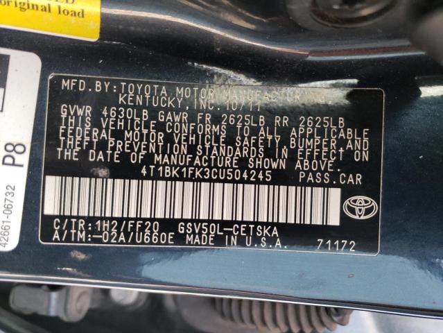 Photo 11 VIN: 4T1BK1FK3CU504245 - TOYOTA CAMRY SE 