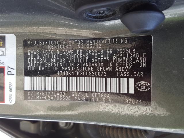 Photo 9 VIN: 4T1BK1FK3CU520073 - TOYOTA CAMRY SE 