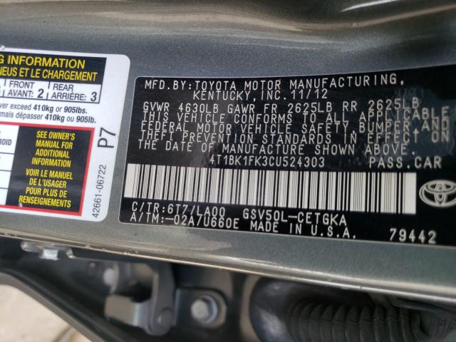 Photo 9 VIN: 4T1BK1FK3CU524303 - TOYOTA CAMRY SE 