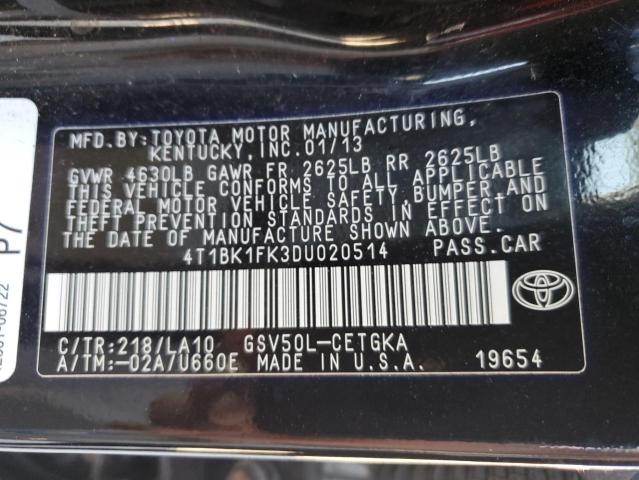 Photo 9 VIN: 4T1BK1FK3DU020514 - TOYOTA CAMRY SE 