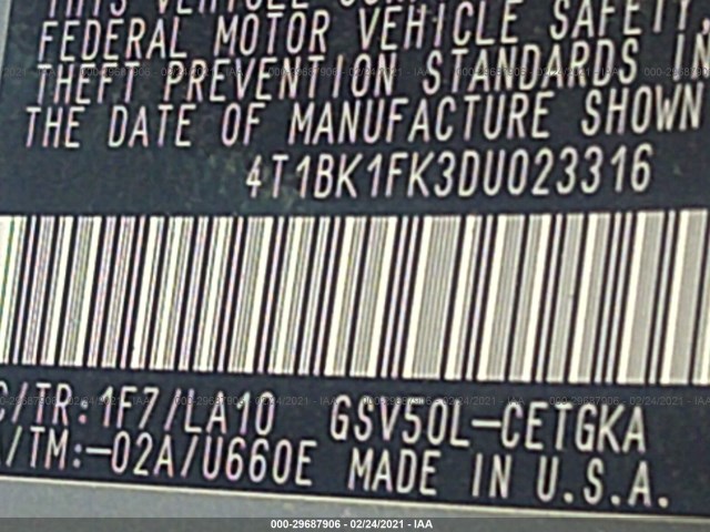 Photo 8 VIN: 4T1BK1FK3DU023316 - TOYOTA CAMRY 