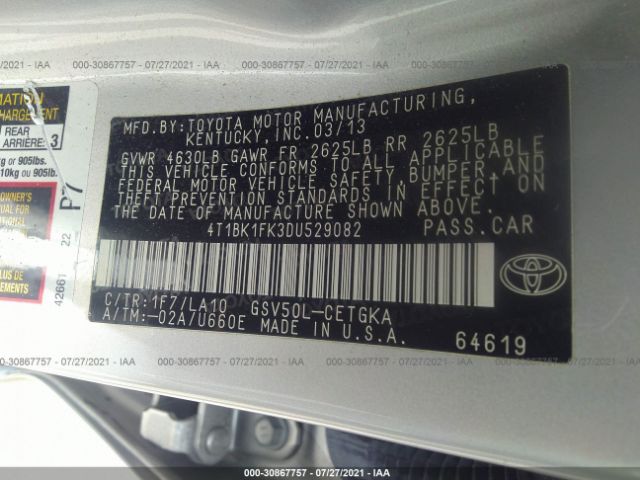 Photo 8 VIN: 4T1BK1FK3DU529082 - TOYOTA CAMRY 