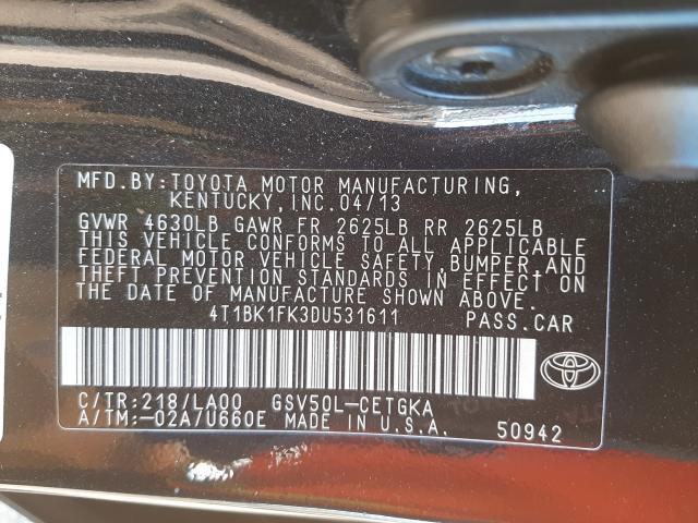 Photo 9 VIN: 4T1BK1FK3DU531611 - TOYOTA CAMRY SE 