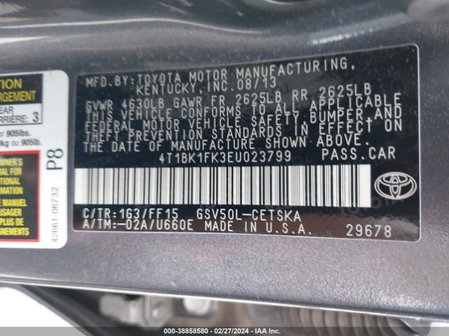 Photo 8 VIN: 4T1BK1FK3EU023799 - TOYOTA CAMRY 