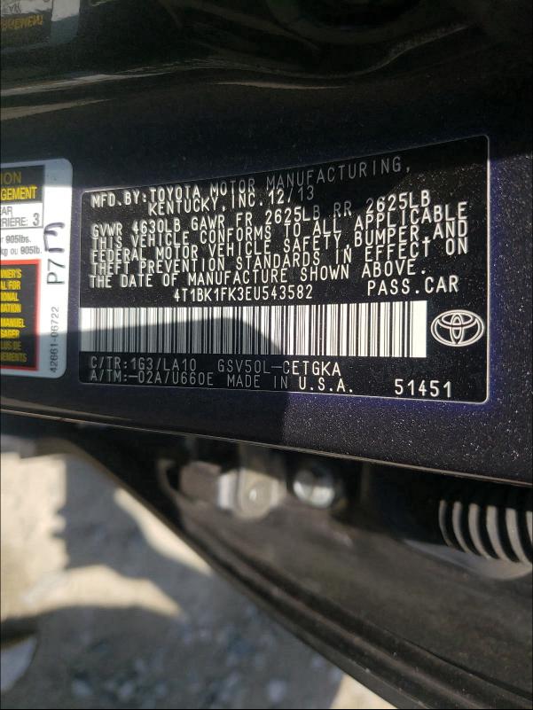 Photo 9 VIN: 4T1BK1FK3EU543582 - TOYOTA CAMRY SE 