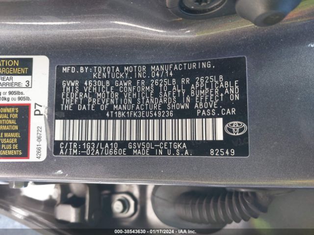 Photo 8 VIN: 4T1BK1FK3EU549236 - TOYOTA CAMRY 