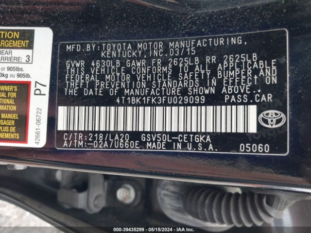 Photo 8 VIN: 4T1BK1FK3FU029099 - TOYOTA CAMRY 