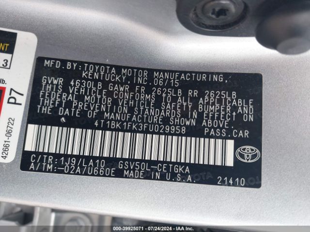 Photo 8 VIN: 4T1BK1FK3FU029958 - TOYOTA CAMRY 