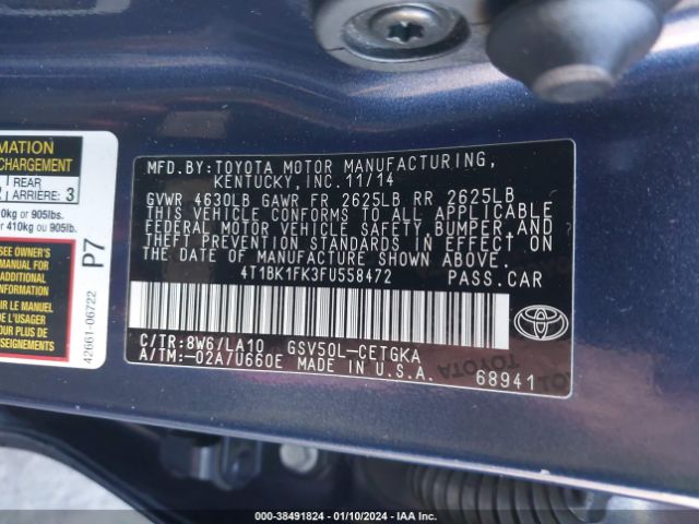 Photo 8 VIN: 4T1BK1FK3FU558472 - TOYOTA CAMRY 