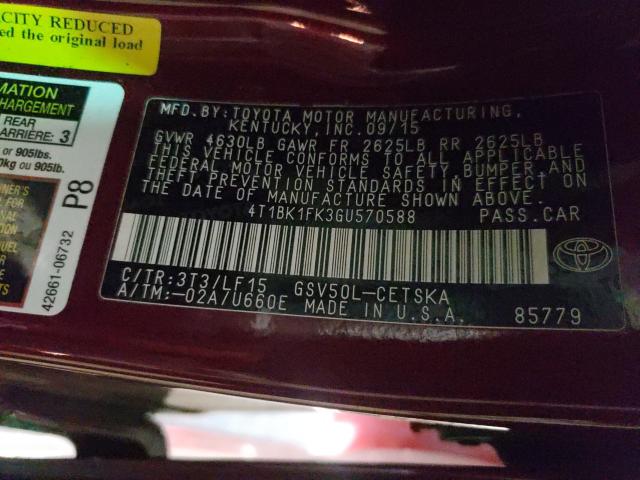 Photo 9 VIN: 4T1BK1FK3GU570588 - TOYOTA CAMRY XSE 