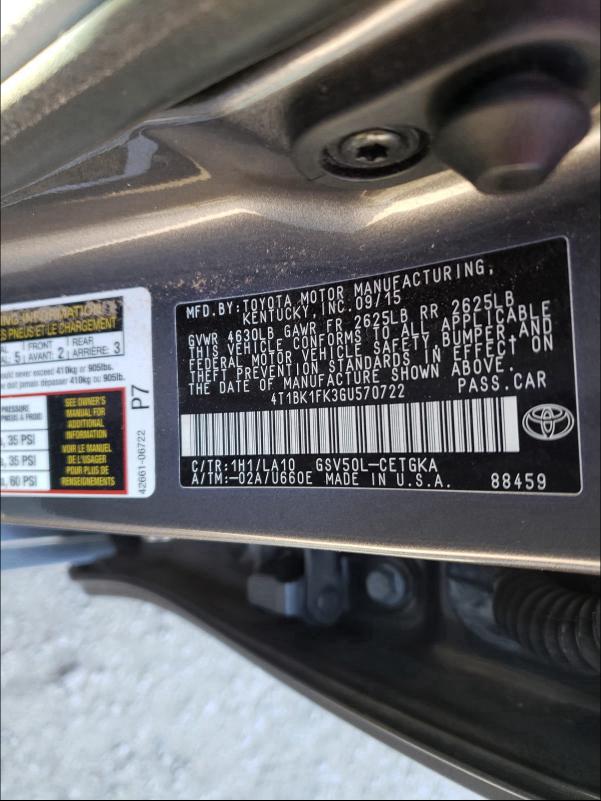 Photo 9 VIN: 4T1BK1FK3GU570722 - TOYOTA CAMRY XSE 