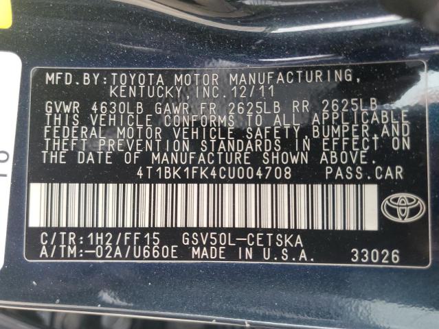 Photo 12 VIN: 4T1BK1FK4CU004708 - TOYOTA CAMRY 