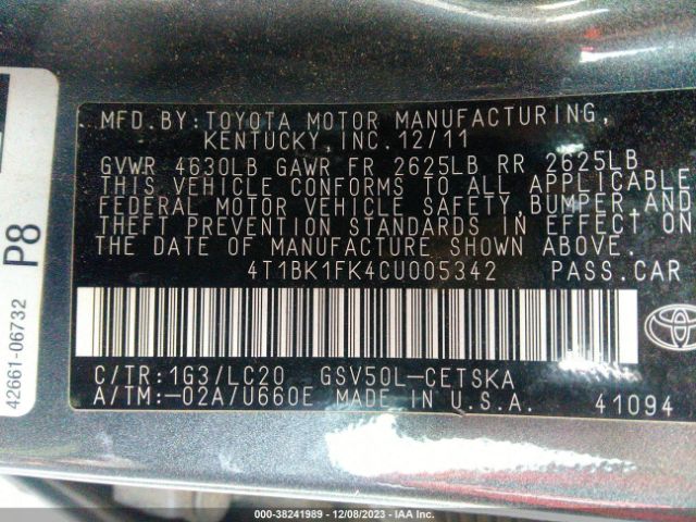 Photo 8 VIN: 4T1BK1FK4CU005342 - TOYOTA CAMRY 