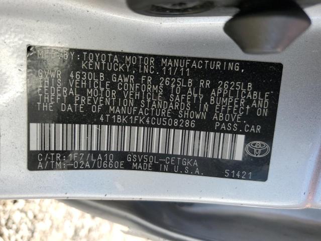 Photo 12 VIN: 4T1BK1FK4CU508286 - TOYOTA CAMRY SE 