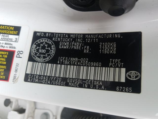 Photo 9 VIN: 4T1BK1FK4CU509860 - TOYOTA CAMRY SE 