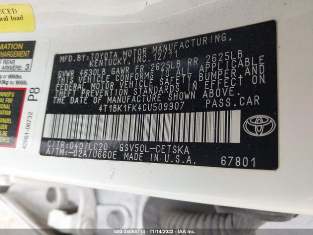 Photo 8 VIN: 4T1BK1FK4CU509907 - TOYOTA CAMRY 