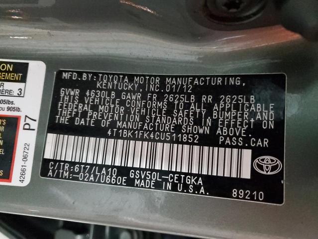 Photo 11 VIN: 4T1BK1FK4CU511852 - TOYOTA CAMRY SE 