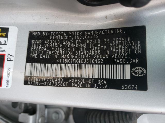 Photo 9 VIN: 4T1BK1FK4CU516162 - TOYOTA CAMRY SE 