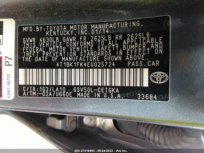 Photo 8 VIN: 4T1BK1FK4EU025724 - TOYOTA CAMRY 