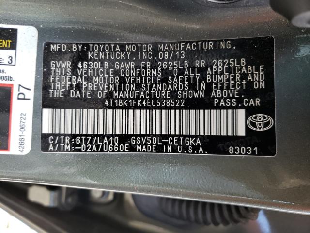 Photo 9 VIN: 4T1BK1FK4EU538522 - TOYOTA CAMRY SE 