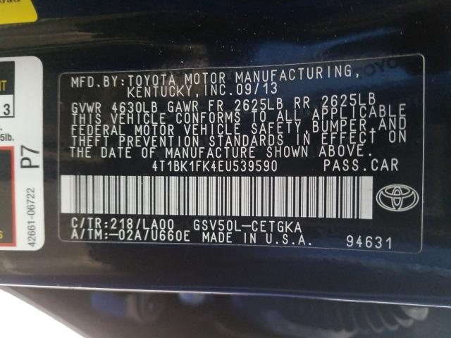 Photo 9 VIN: 4T1BK1FK4EU539590 - TOYOTA CAMRY SE 