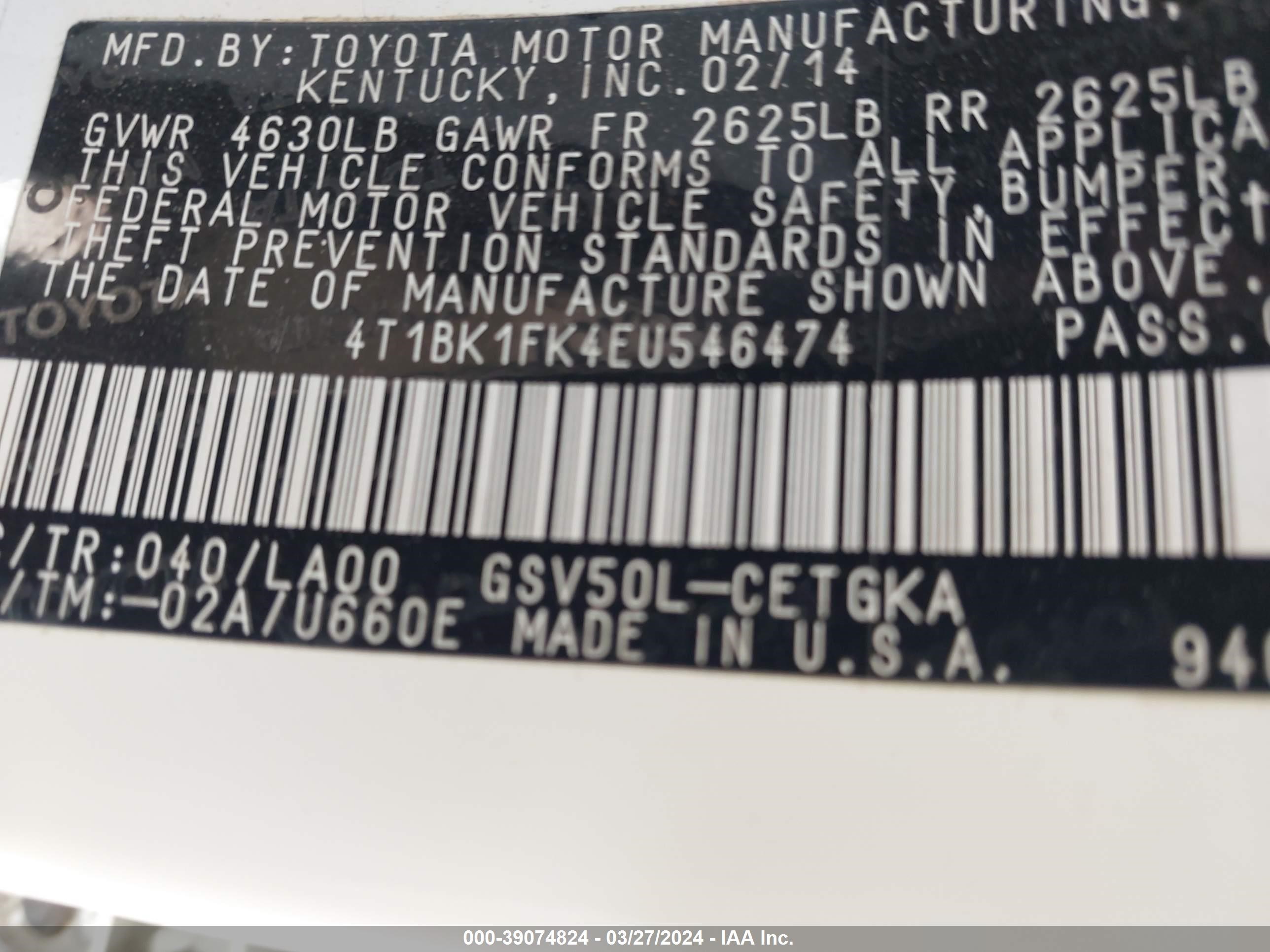 Photo 8 VIN: 4T1BK1FK4EU546474 - TOYOTA CAMRY 